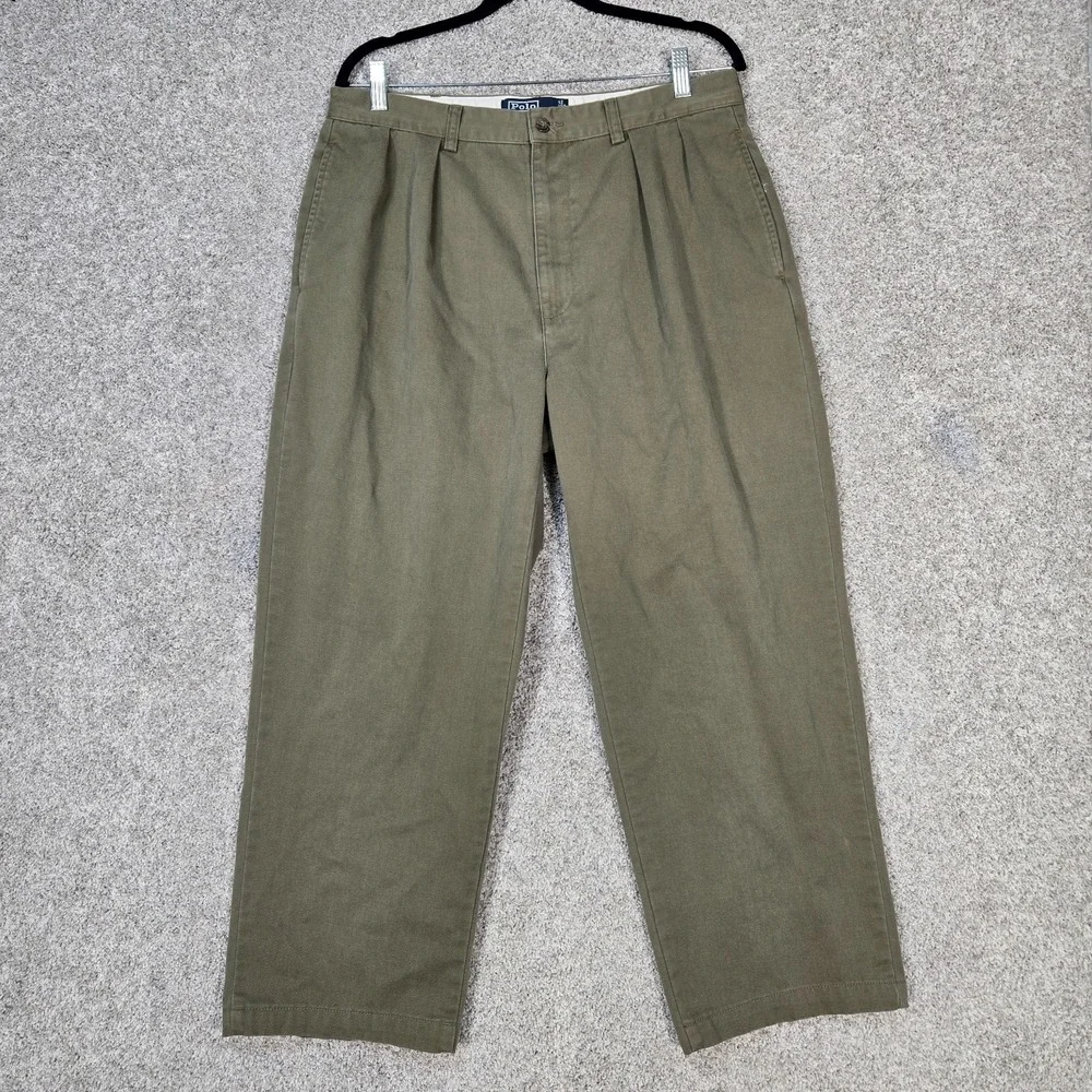 Vintage Polo Ralph Lauren Mens Pleated Green Andrew pants 34x28 (fit 33x27)